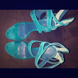 Teal Green Tamara Mellon Suede Stiletto Sandals